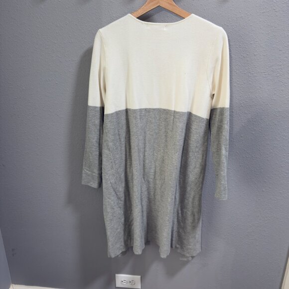 Liz Claiborne Cream & Gray Colorblock Open Front Cardigan - Size Medium - Picture 2 of 9